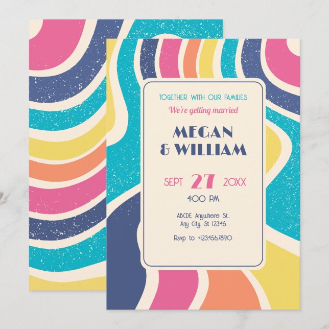 Retro Colourful abstract seamless pattern wedding Invitation (Front/Back)