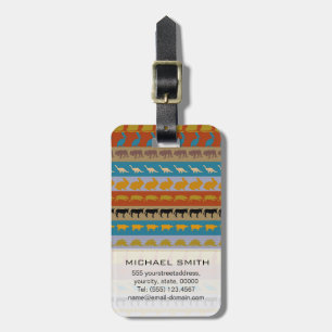 Retro Colourful Animals Modern Stripes Pattern #11 Luggage Tag