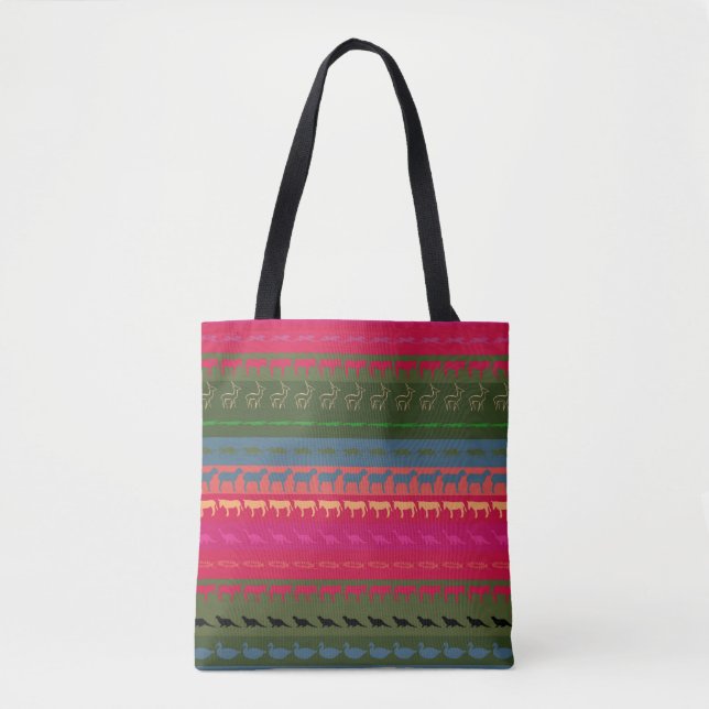 Retro Colourful Animals Modern Stripes Pattern #12 Tote Bag (Front)