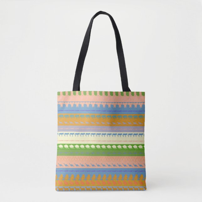 Retro Colourful Animals Modern Stripes Pattern #16 Tote Bag (Front)