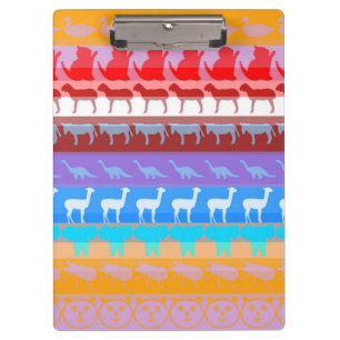 Retro Colourful Animals Modern Stripes Pattern #2 Clipboard