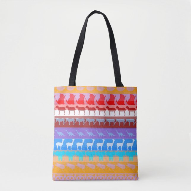 Retro Colourful Animals Modern Stripes Pattern #2 Tote Bag (Front)