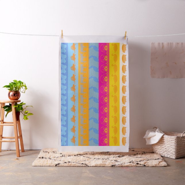 Retro Colourful Animals Modern Stripes Pattern #3 Fabric (In Situ)