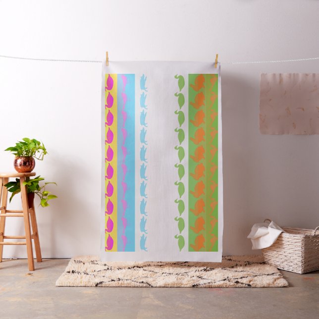 Retro Colourful Animals Modern Stripes Pattern #4 Fabric (In Situ)