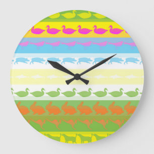 Retro Colourful Animals Modern Stripes Pattern #4 Large Clock