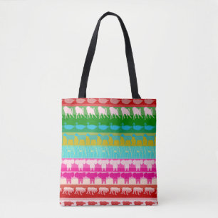 Retro Colourful Animals Modern Stripes Pattern #4 Tote Bag