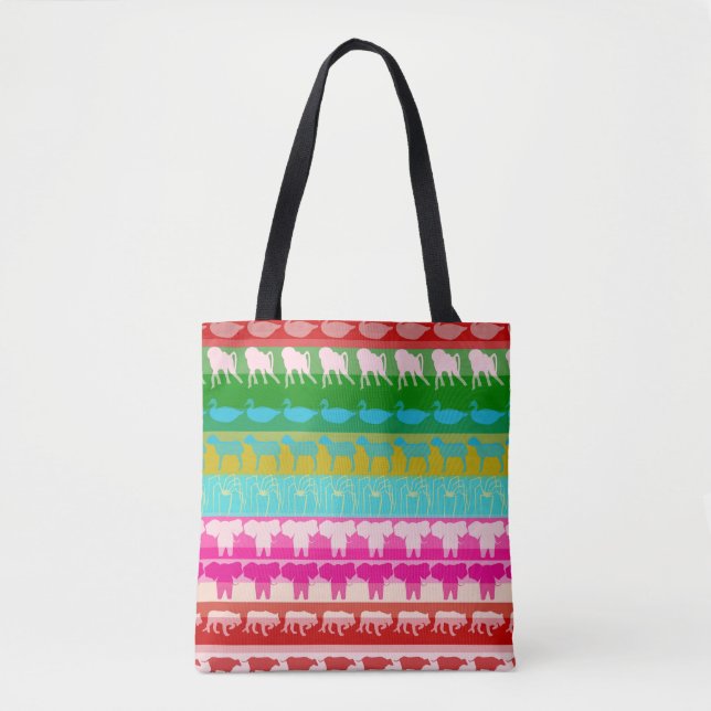 Retro Colourful Animals Modern Stripes Pattern #4 Tote Bag (Front)