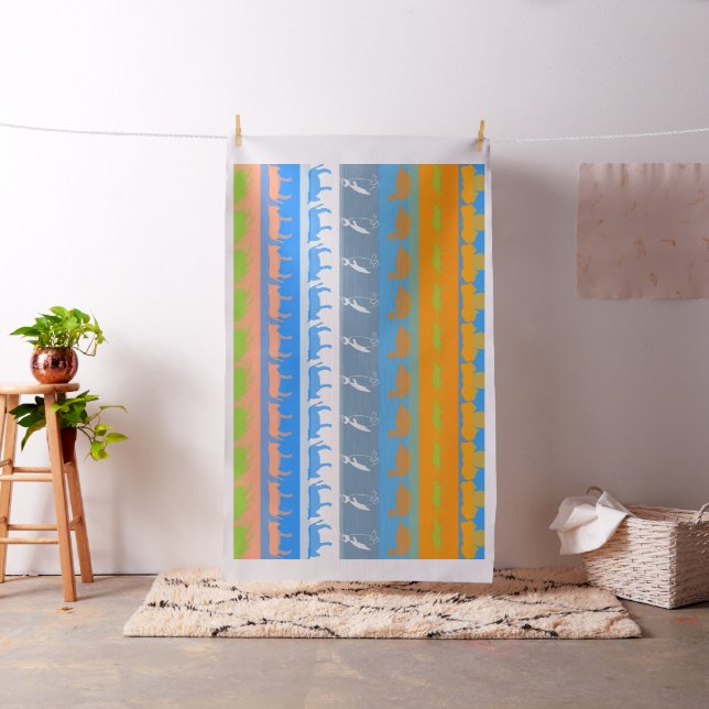 Retro Colourful Animals Modern Stripes Pattern #5 Fabric (In Situ)