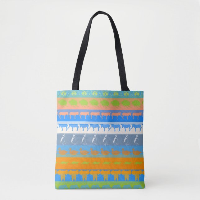 Retro Colourful Animals Modern Stripes Pattern #5 Tote Bag (Front)