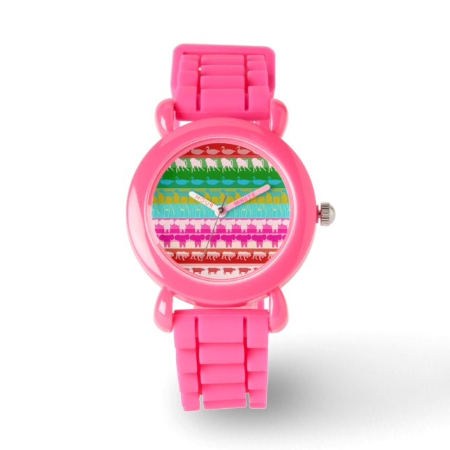 Retro Colourful Animals Modern Stripes Pattern #6 Watch (Front)
