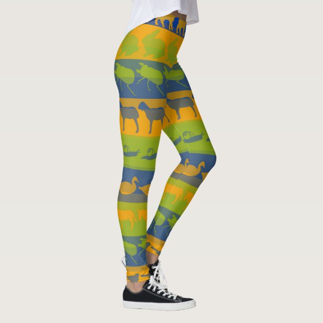 Retro Colourful Animals Modern Stripes Pattern #7 Leggings (Right)