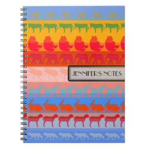 Retro Colourful Animals Modern Stripes Pattern #8 Notebook
