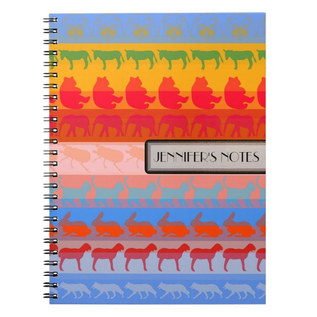 Retro Colourful Animals Modern Stripes Pattern #8 Notebook (Front)