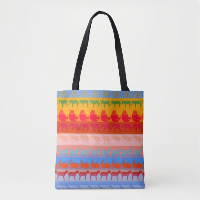 Retro Colourful Animals Modern Stripes Pattern #8 Tote Bag (Front)