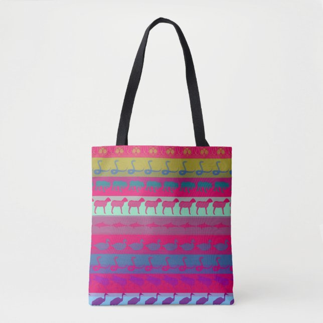 Retro Colourful Animals Modern Stripes Pattern #9 Tote Bag (Front)