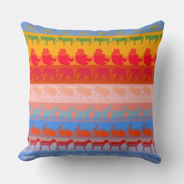 Retro Colourful Animals Pattern #2 Cushion (Front)