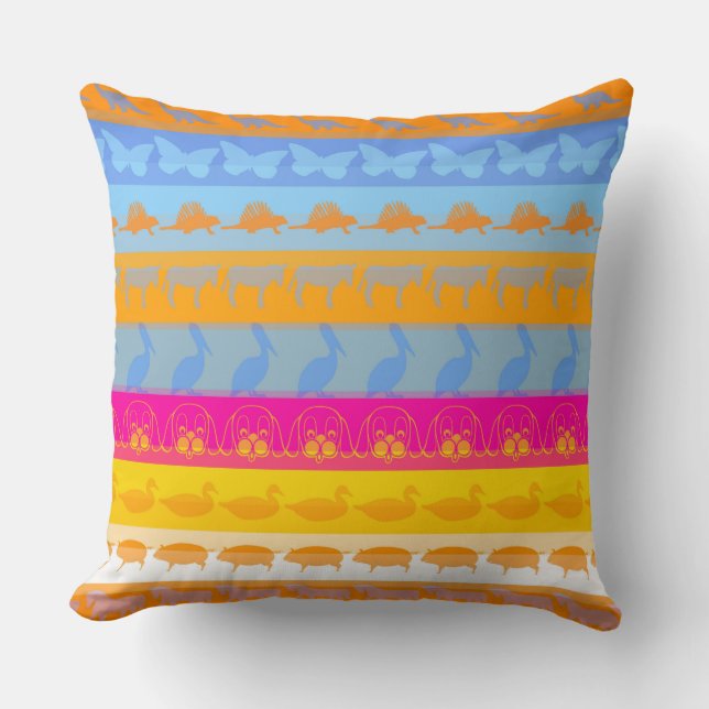 Retro Colourful Animals Pattern #3 Cushion (Front)