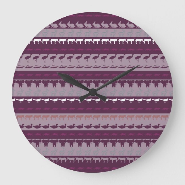 Retro Colourful Animals Pattern Large Clock (Front)