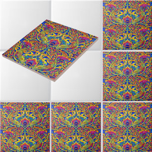Retro Colourful Art Nouveau Pattern Ceramic Tile