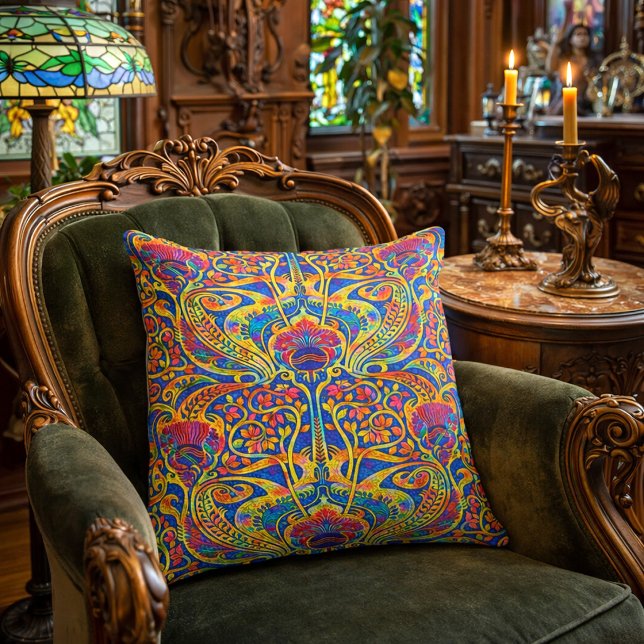 Retro Colourful Art Nouveau Pattern Cushion (Creator Uploaded)