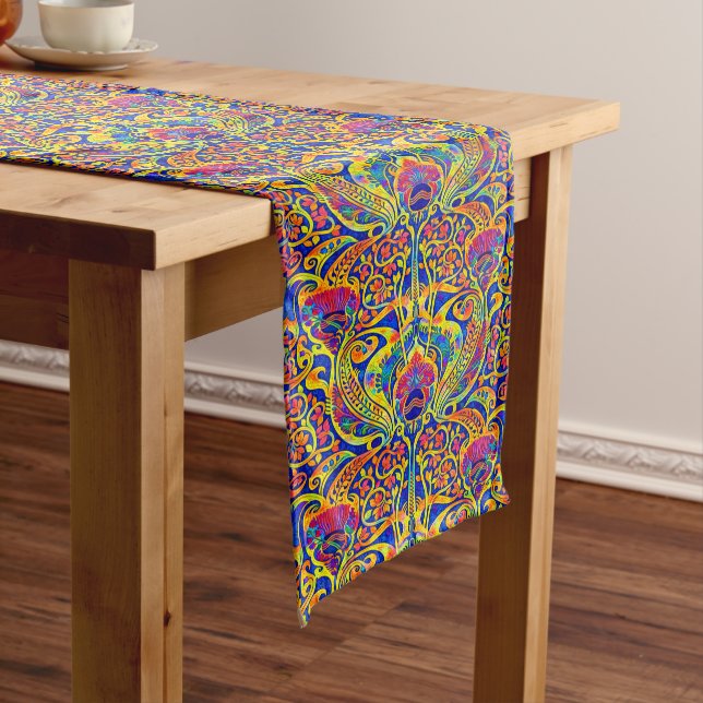 Retro Colourful Art Nouveau Pattern Short Table Runner (In Situ)