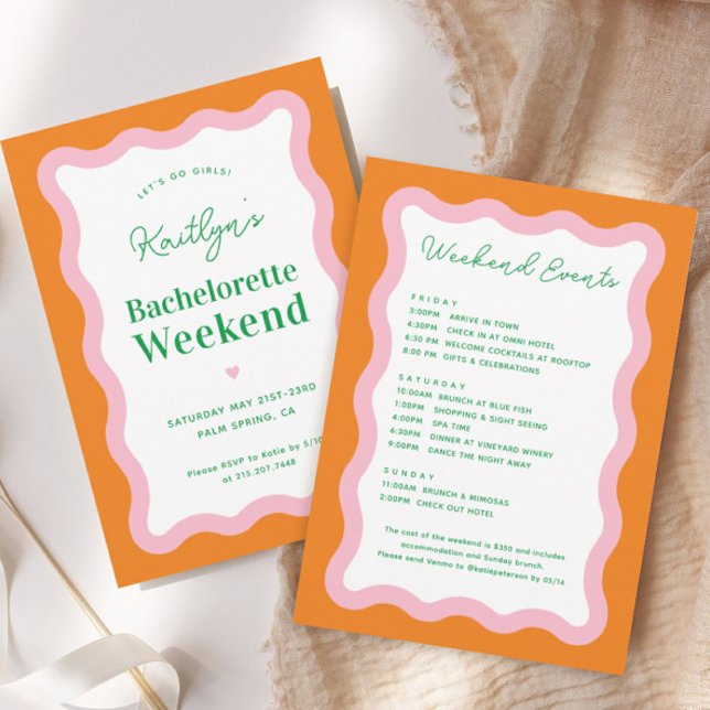 Retro Colourful Bachelorette Weekend Itinerary Invitation (Creator Uploaded)