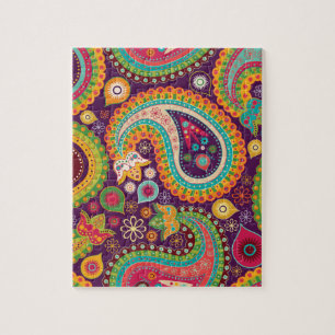 Retro Colourful Beautiful Boho Bohemian Paisley Jigsaw Puzzle