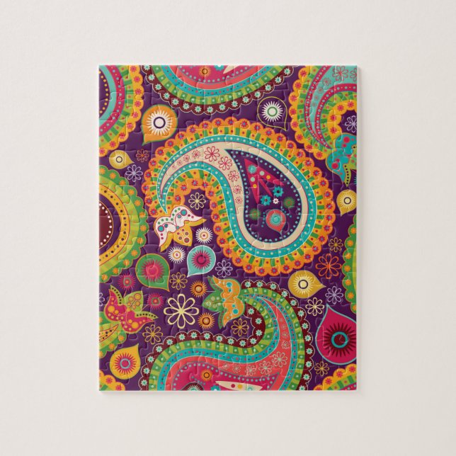 Retro Colourful Beautiful Boho Bohemian Paisley Jigsaw Puzzle (Vertical)