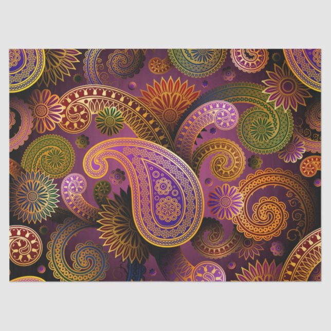 Retro Colourful Beautiful Boho Bohemian Paisley Tissue Paper (Front)