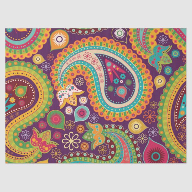 Retro Colourful Beautiful Boho Bohemian Paisley Tissue Paper (Front)