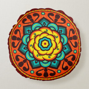 Retro Colourful Beautiful Boho Bohemian Round Cushion