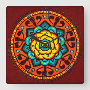 Retro Colourful Beautiful Boho Bohemian Square Wall Clock