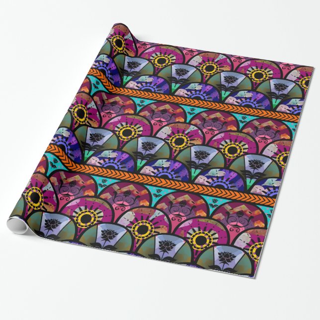 Retro Colourful Beautiful Boho Bohemian Wrapping Paper (Unrolled)