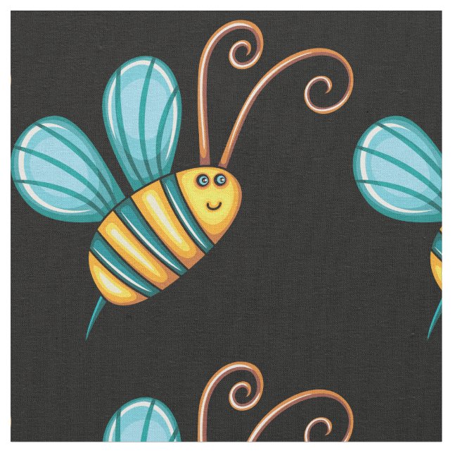 Retro Colourful Beautiful Boho Bumble Bee Fabric (Close Up)