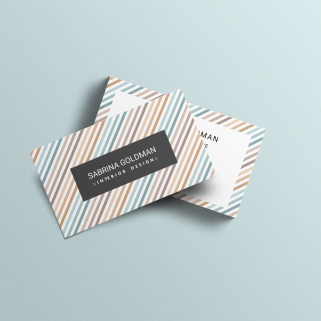 Retro Colourful Blue Beige Gold Stripes Pastel  Business Card (Creator Uploaded)