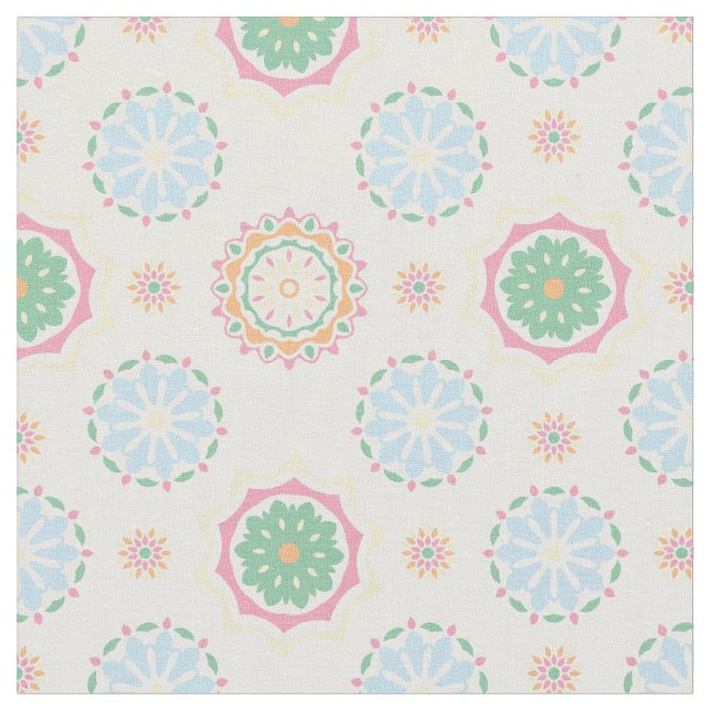 Retro colourful bohemian abstract floral pattern fabric (Close Up)