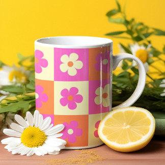 Retro Colourful Bohemian Floral Pattern Two-Tone Coffee Mug