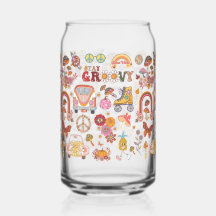 Retro colourful boho flowers groovy floral design