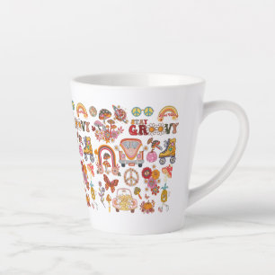 Retro colourful boho flowers groovy floral design latte mug