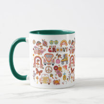 Retro colourful boho flowers groovy floral design