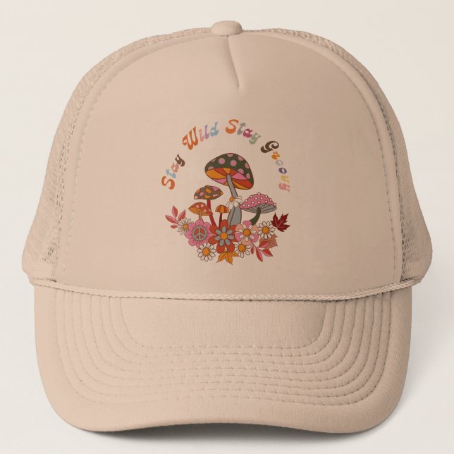 Retro colourful boho flowers groovy floral design trucker hat (Front)
