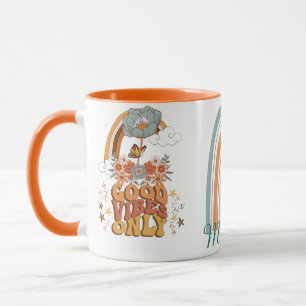 Retro colourful boho flowers groovy floral rainbow mug