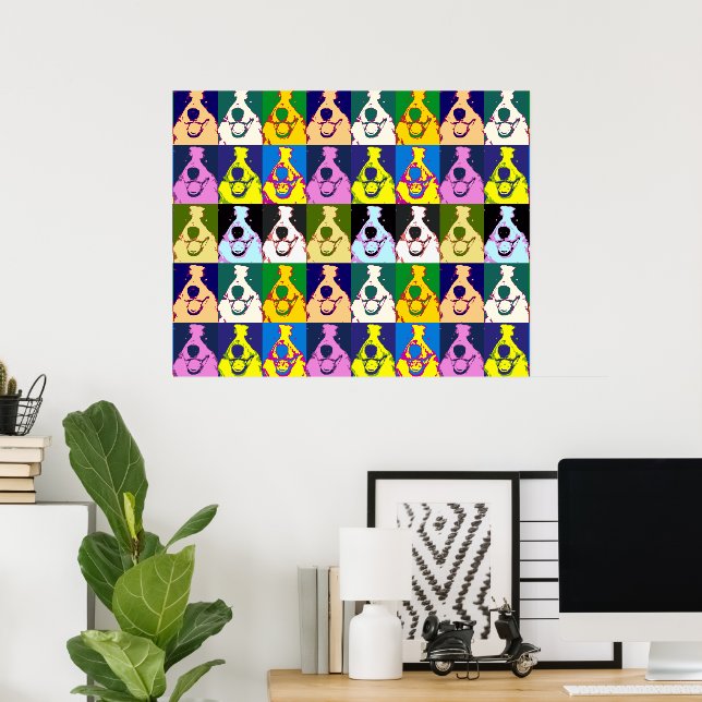 Retro Colourful Border Collie Pop Art Large Poster (Home Office)