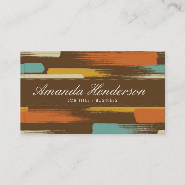 Retro Colourful Brush Strokes Business Card (Front)