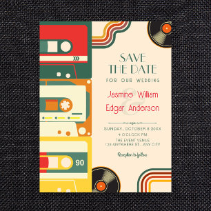 Retro colourful cassete music wedding  save the date