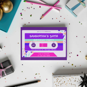 Retro Colourful Cassette Tape Birthday Party Invitation