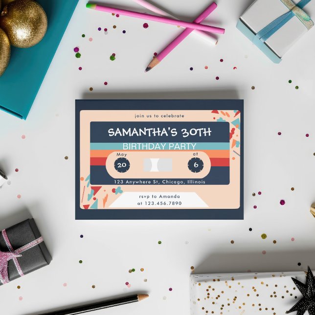 Retro Colourful Cassette Tape Birthday Party Invitation (Creator Uploaded)