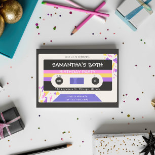 Retro Colourful Cassette Tape Birthday Party Invitation