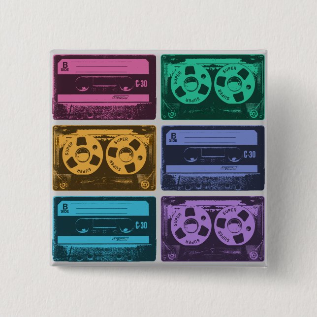 Retro Colourful Cassette Tapes 15 Cm Square Badge (Front)