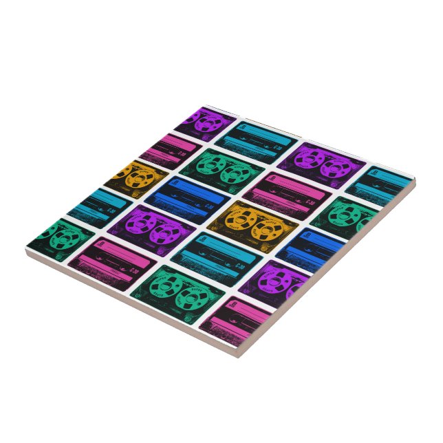 Retro Colourful Cassette Tapes Ceramic Tile (Side)